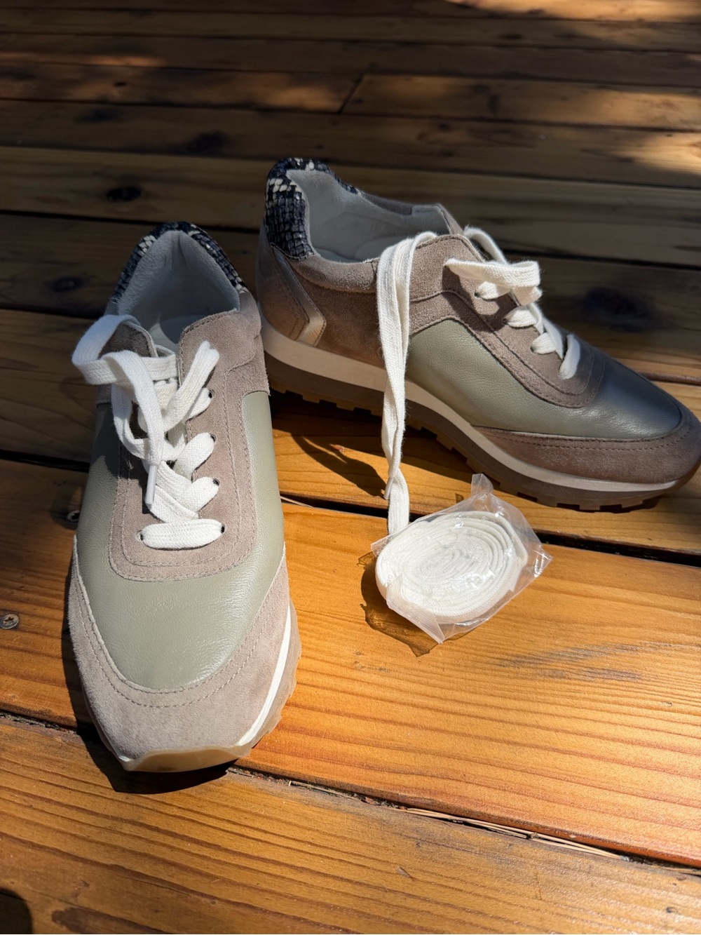 Veronica Beard Leather Suede Sneakers Taupe Olive Women’s Size 7